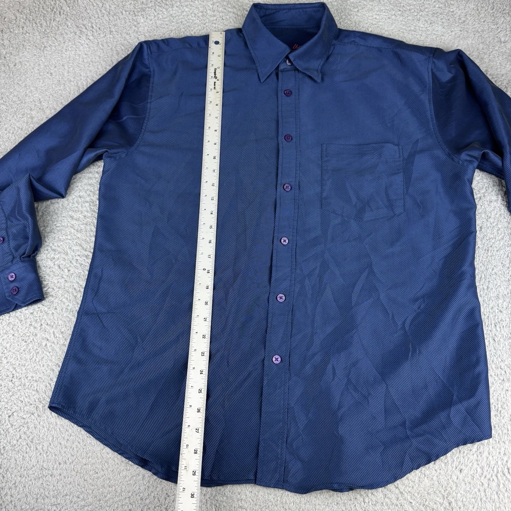 Bugatchi‎ Mens Stripe Button Down Shirt Size Large Dark Blue Purple Buttons - Picture 10 of 12